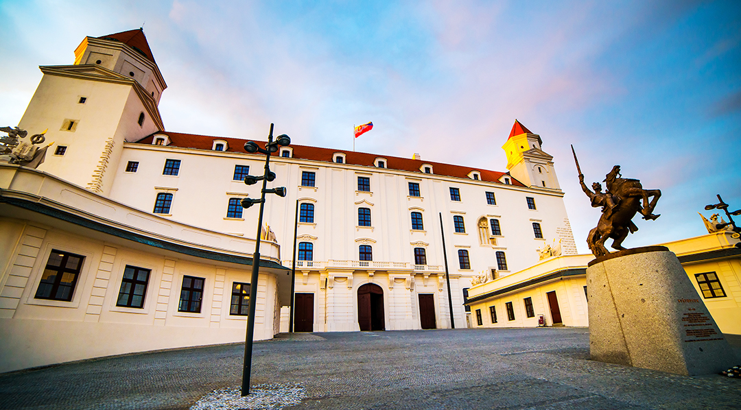 Bratislava Castle rises above the Danube as a symbol of Slovak history and statehood.