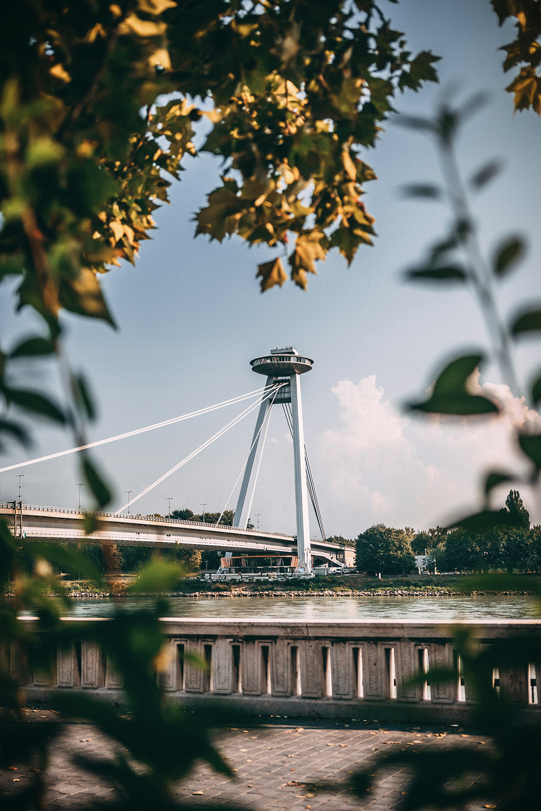 The UFO Bridge with its futuristic observation deck connects modern and historic Bratislava.