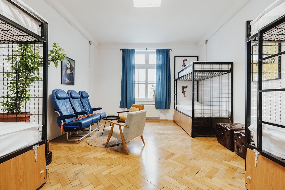 A bright and modern room at Hostel Zzz offers a comfortable stay in the centre of Ljubljana.
