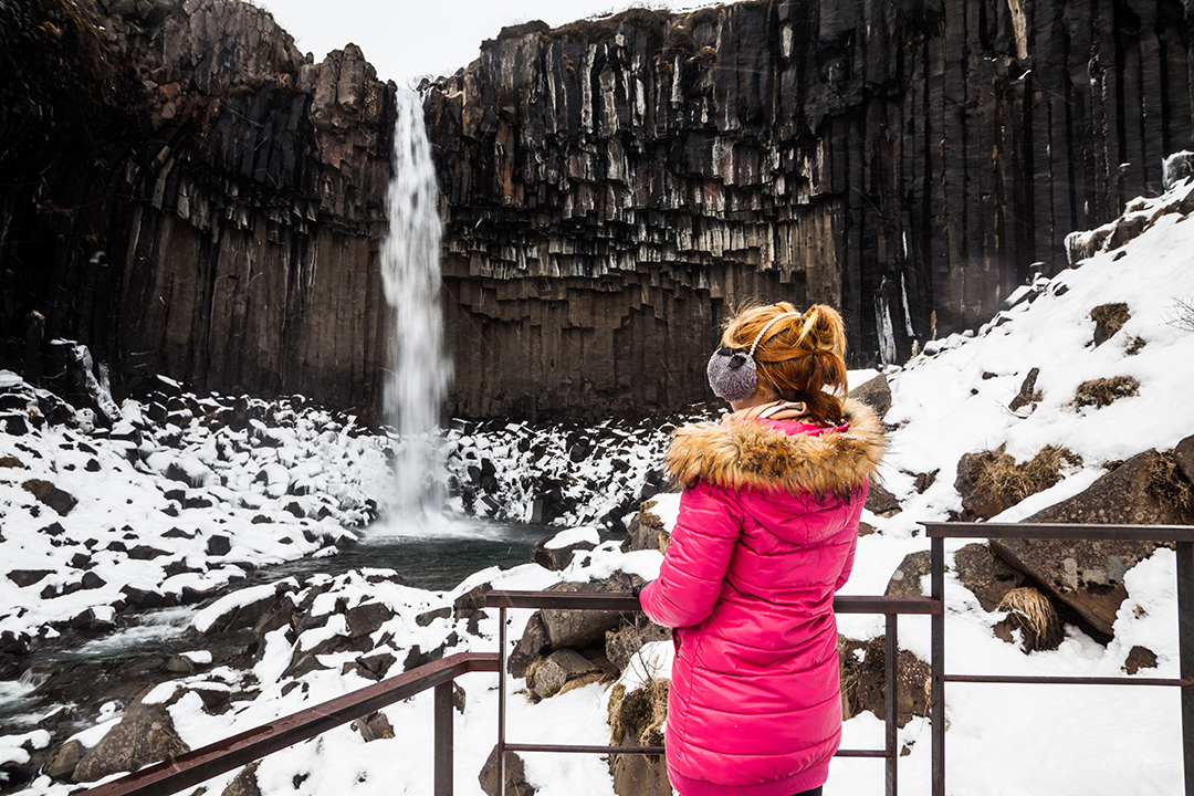 Svartifoss Waterfall in Vatnajökull National Park is surrounded by striking basalt columns, making it one of Iceland's most unique natural attractions.