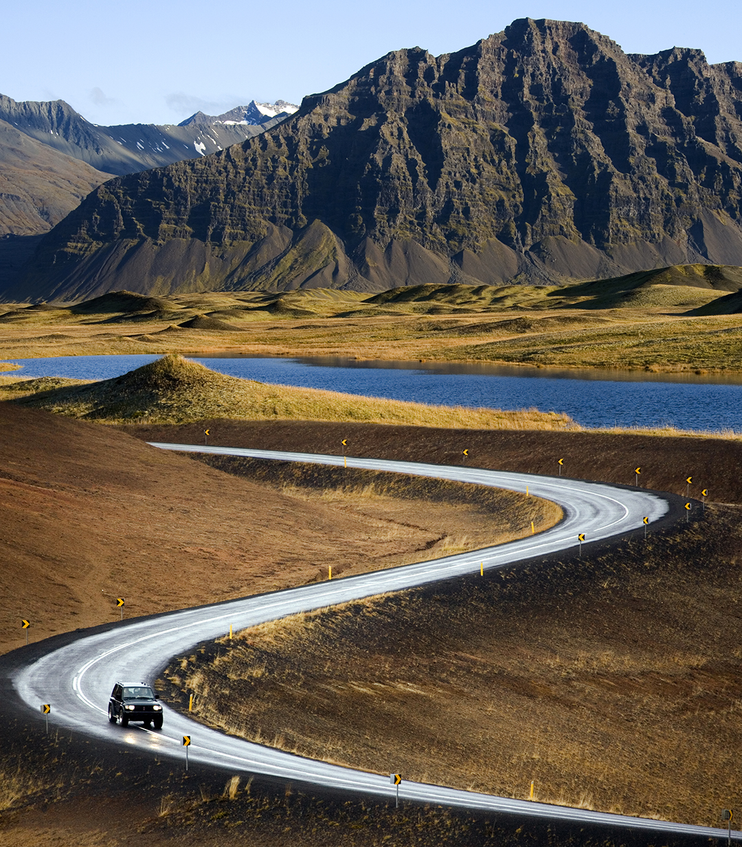 The winding Ring Road passes through Iceland's open landscapes of mountains, lakes and volcanic plains, serving as the country's main route around the island.