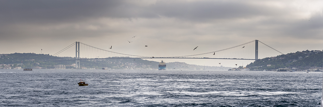 View of the Bosphorus and the bridge connecting Europe and Asia.