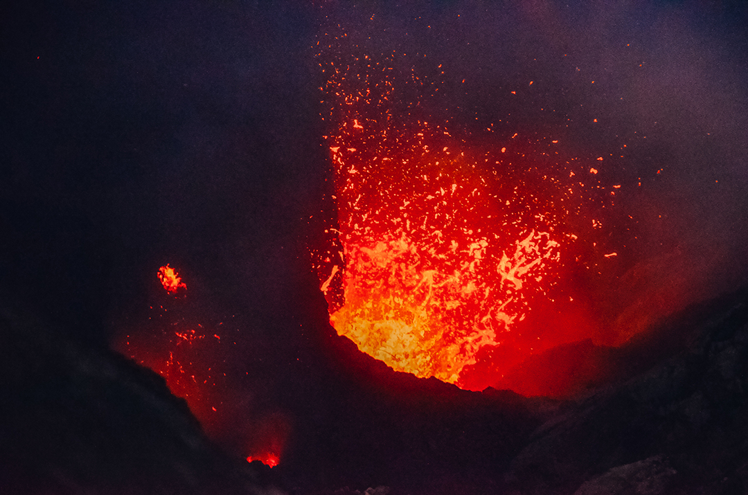 Lava erupts from the active Mount Yasur volcano on Tanna Island, creating one of Vanuatu's most unforgettable natural experiences.