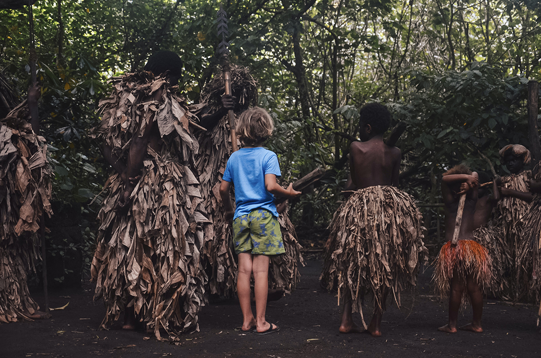 Travellers visit a local community on Tanna Island to experience the everyday life, customs and culture of the people of Vanuatu.